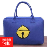 抖音同款卡通旅行包大容量行李收纳袋轻便时尚韩版毛毡手提衣物韩 蓝色铃铛