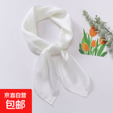 新款多巴胺色丝巾女纯色小方巾欧美仿丝小丝巾领巾发带工厂批发 L7341-奶白