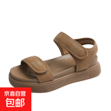运动凉鞋女款2025新款夏季外穿精致平底凉拖配裙子魔术贴孕妇软底 舒雅焯205卡其色 37