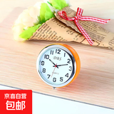 迷你石英小台钟桌面摆件便携简约创意静音床头学生考试车载表 橙色