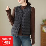 夹棉马甲女轻薄款棉背心马夹坎肩外穿保暖洋气V领无袖外套J763 黑色 3XL （105-130斤）