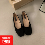 平底浅口单鞋女2025新款春夏季一脚蹬奶奶鞋孕妇软底豆豆鞋 黑色 38