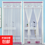 热卖纱帘防蚊门帘帘子绣花蕾丝布艺窗帘卧室遮挡隔断帘免打孔粘贴 天鹅紫米纱双层送魔术贴 宽100*高210cm防蚊虫四季帘