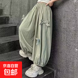 女童夏季薄款裤子中大童时尚洋气蝴蝶结灯笼裤儿童休闲百搭防蚊裤 YLL-H01【绿色】夏季薄款 160