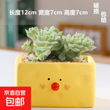 多肉小花盆陶瓷特价清仓卡通动物精致小号大口径可爱专用盆桌面 可爱小黄鸡（长方形） 中