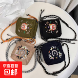 日系ins百搭刺绣束口小方包手机包女时尚尼龙包高级感单肩斜跨包 米色万里马斜挎包/ 均码