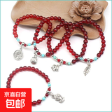 手串多圈手链女本命年仿水晶石榴石红绳手链佛珠手串 单圈石榴石6mm手串