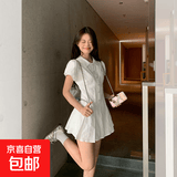 学院风白色泡泡袖衬衫连衣裙女夏季气质收腰小个子甜美短裙 白色 S