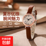 饰品女士手表时尚打扮休闲轻奢韩版女款小巧数字指针小表首饰 咖色