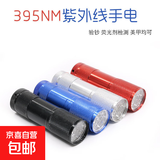 9LED验钞灯手电筒 紫外线验钞机 强光小电筒铝合金小型照钱检测笔防伪便携式 固化灯手持UV电筒 黑色一个装（9灯珠）