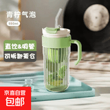 玻璃水杯女生耐高温茶水分离办公室泡茶杯子带把手便携大肚吸管杯 绿色