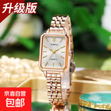 新款轻奢钢带女士手表 时尚简约方形石英腕表101 金带白盘