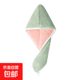加厚干发帽女60cm长发成人超强吸水新款不掉毛可爱浴帽包头毛巾 升级加厚双层干发帽【绿色】1条