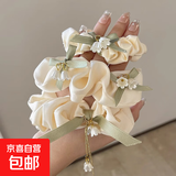 铃兰花发饰头绳女高级感蝴蝶结大肠发圈森系气质发绳发圈缎面头花 三朵铃兰花蝴蝶结
