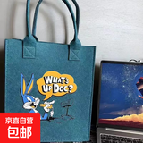 毛毡手提袋撞色印花学生卡通生日伴手百日拎包购物袋草莓熊包袋 蓝色兔八哥