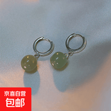 新中式防和田玉耳扣女简约百搭气质温柔风耳钉小巧清新文艺耳饰 绿珠耳扣