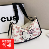 日系卡通帆布包新款ins小众大容量单肩马鞍学生上课包斜饺子外出 KT猫 黑色 小包