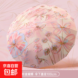 金杆单骨彩胶复古风伞两用小清新涂层晴雨伞大号遮阳伞防晒 内花（粉金蝴蝶） 16骨