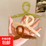 韩式亚克力盘发抓夹女夏季大号气质鲨鱼夹后脑勺发卡夹子头饰发夹 3件套：咖色+米白+绿色