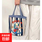 可爱涂鸦水桶包ins印花圆筒包帆布便当袋韩风少女手拎饭盒妈咪包 兔子棒球