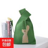 韩国ins针织包包女生背心包小方包新年针织袋手拎包针织包包斜跨 手提包一只兔子【绿色】