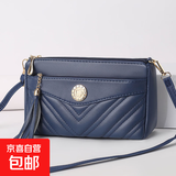 软皮质感女包包批发2026新款妈妈包时尚多层中年单肩斜挎包小方包 深蓝色/