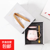 杯子ins 高颜值马克杯情侣款杯子喝水杯家用杯子陶瓷带盖勺石纹杯 【礼盒装】粉色杯+盖+勺1个400ml