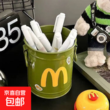 ins风美式复古笔筒卡通个性高颜值学生桌面办公室大容量可爱简约收纳桶 复古绿+M字母贴纸