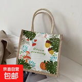 国潮帆布包女民族风ins风单肩包麻布手提包 绿植森林