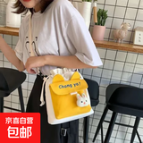 2025可爱兔兔单肩包新款韩版ins少女百搭帆布斜挎包学生单肩水桶 黄色单包 小包