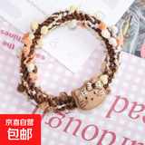 日系可爱咖色kt猫彩发圈ins少女心百搭情侣闺蜜卡通头饰头绳 KT猫发圈【咖色一条】
