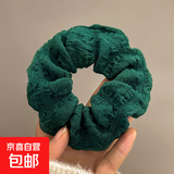 新款奶油泡芙大肠发圈女简约复古褶皱头花头绳丸子头皮筋气质发饰 绿色奶油褶皱发圈