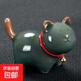 【采销推荐】汝窑可养猫咪茶宠创意可爱茶玩陶瓷茶台装饰茶具摆件 哥窑猫咪茶宠(梅子青)