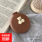 可爱小梳子日常便携迷你气垫梳折叠气囊梳按摩梳镜子二合一便携 折叠气垫梳-棕色