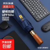 108骨雨伞自动男女折叠加大太阳伞晴雨两用伞防晒防紫外线遮阳伞 奢华实木108骨晴雨伞-藏青