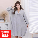 浴巾女家用比纯棉吸水母婴可穿一体式浴衣成人斗篷式游泳洗澡浴袍 灰色