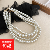 施家高亮珍珠项链女小众轻奢设计高级感复古气质锁骨链毛衣链配饰 4+5+6+8+10mm白珍珠【五条装】