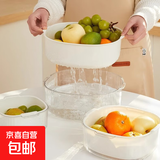 双层沥水篮厨房用品洗菜盆客厅茶几家用水果果盘篮子盆子淘菜盆篮 PET白色沥水篮中号1个