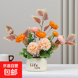 仿真花客厅装饰摆件向日葵插花小盆栽假花塑料花束餐桌花艺装饰品 香槟色绣球露莲花束+Life瓶