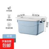 京东物流 手提收纳箱带盖储物盒加厚塑料整理箱车载家用玩具收纳 浅蓝色 中号 33.5*23*19cm