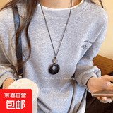 新中式复古仿黑曜石项链女小众高级感秋冬轻奢黑绳长款毛衣链配饰 黑色圆环吊坠项链【1条装】