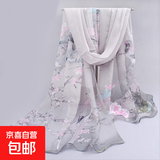 丝巾女百搭新款沙巾冬季雪纺妈妈款装饰小围巾春秋薄纱巾两用披肩 喜鹊洋灰