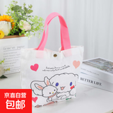 卡通帆布包新款小巧百搭手提袋女学生饭盒袋简约袋子时尚便当袋 玉桂狗抱兔子