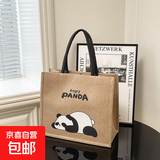 大容量上班族帆布包包女士便携麻布包可爱苹果猫手提袋百搭托特包 图二大号