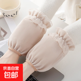 韩版秋冬蕾丝绒布短款防污袖套可爱成人学生上班家用干活护袖头女 小结边纯色：淡卡其