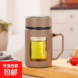 玻璃水杯商务杯大容量男女生带盖泡茶杯家用含茶隔把手杯 商务把手杯咖色 500ml 1只
