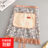 夏季新款帆布半身围裙防污耐磨厨房家用做饭半截围腰成人工作服女 碎花半身围腰-蓝色