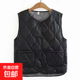 秋冬轻薄上衣棉马甲背心宽松新款大码女装保暖外穿显瘦内搭马夹女 黑色 【条纹内里】 5XL 【建议140-165斤】