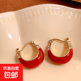 气质感红色滴油闪钻耳环女新款时尚提摇篮耳扣复古耳饰 主图款