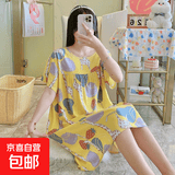 棉绸睡裙女夏薄款2025新款睡衣韩版甜美少女网红家居外穿裙子QM 黄底小鹿2301 均码 (90-140斤内穿)
